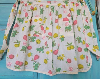 Gorgeous vibrant vintage 70s fruit and floral kitchen apron