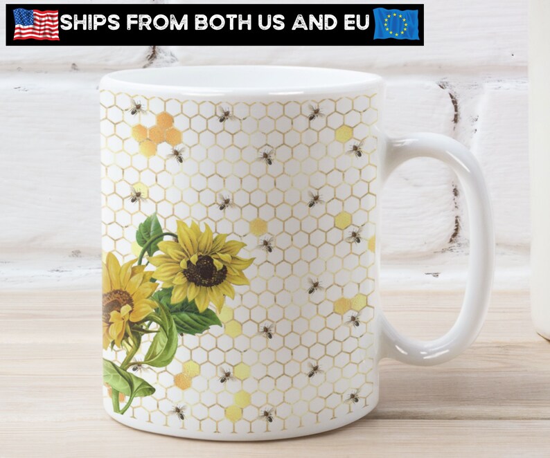 Sunflower And Bee Coffee Mug Sunflower Pattern Gift Mug Etsy