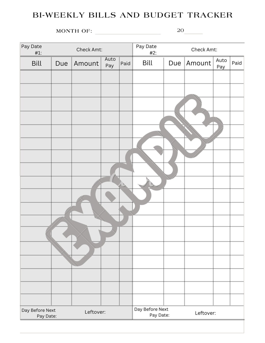 Bi weekly bill and budget tracker etsy