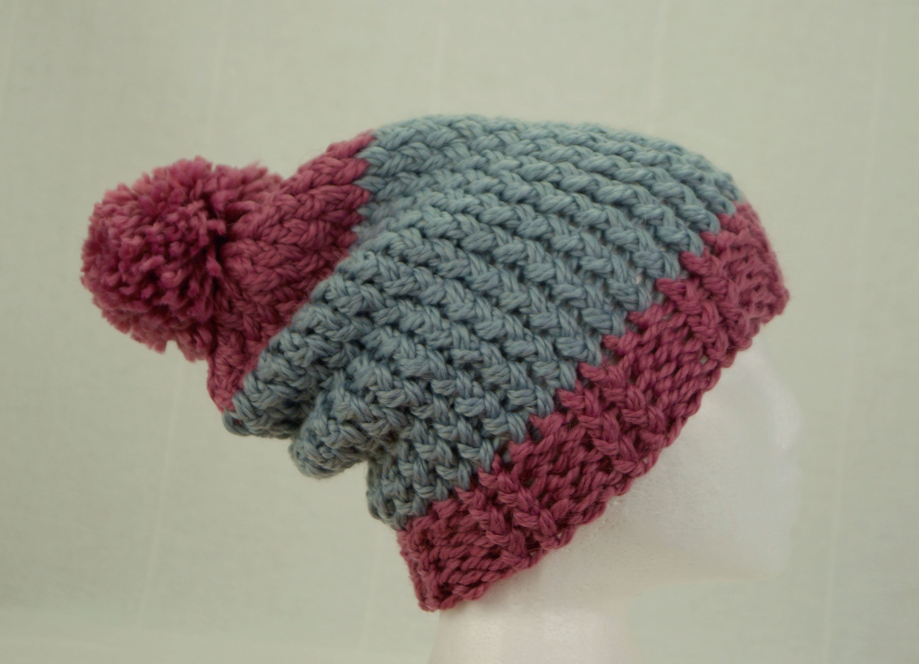 Chunky Knit Wool Beanie - Pink Gray Beanie - Chunky main image 2
