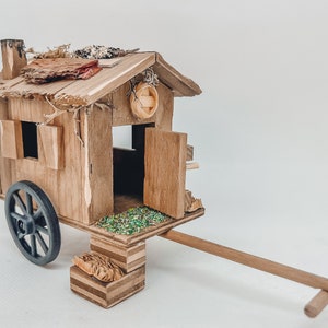 Gnome miniature wagon cart shepherd's wagon handmade