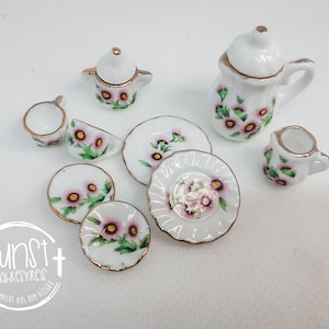 Wichtel Feen Puppen Miniatur Teeservice Kaffeservice Blumenmuster