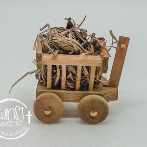 Kabouter miniatuur kerststal accessoires handkar met hooi