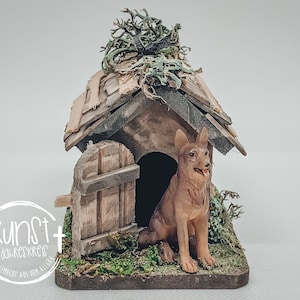 Gnomo accesorios de natividad en miniatura casa para perros con perro hecho a mano