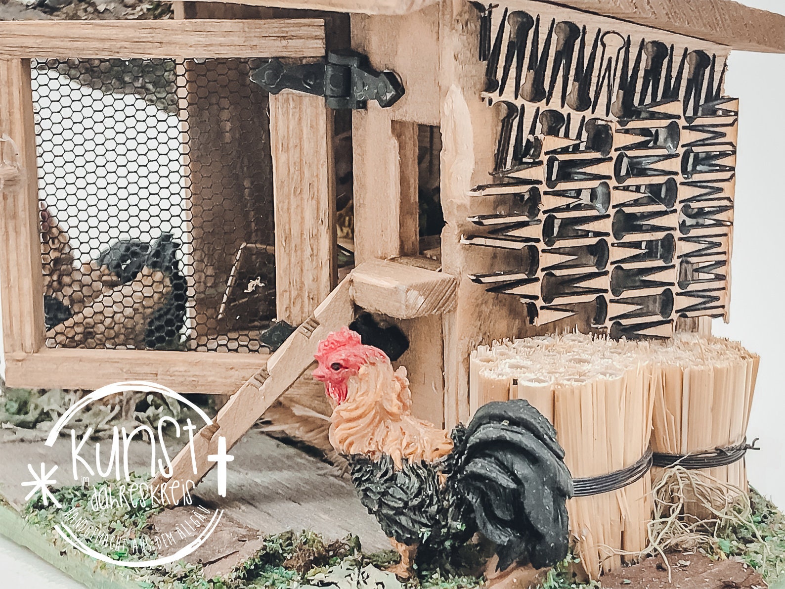 Miniature Crib Accessories Chicken Coop With Five Chickens Etsy UK