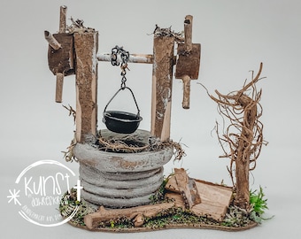 Wichtel Miniatur Krippenzubehör Brunnen Kurbelbrunnen mit zwei Kurbeln und Topf
