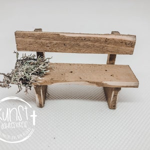 Gnome miniature wooden bench bench with moss handmade from wood