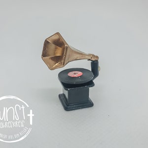 Wichtel Feen Puppen Miniatur Grammophon Plattenspieler mit Schallplatte