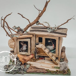 Wichtel Miniatur Krippenzubehör Hühner- und Hasenstall handgemacht