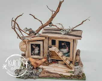 Wichtel Miniatur Krippenzubehör Hühner- und Hasenstall handgemacht