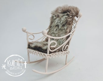 Gnome miniature gnome accessories rocking chair with fur pad for gnomes and dolls