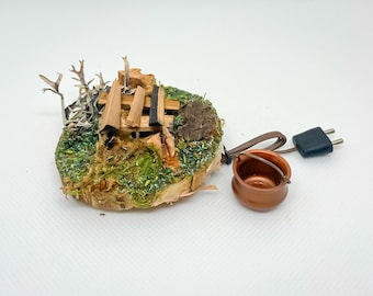 Gnome accessories Miniature nativity accessories Campfire Fireplace Shepherd's fire with pot *illuminated