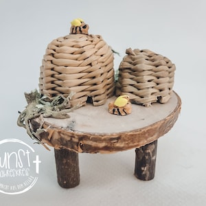 Gnome Miniature Nativity Scene Accessories Beehive Beehives Basket with Bees