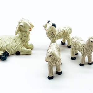 Gnome miniature sheep lamb lambs sheep family mother sheep with three sheep nativity scene accessories