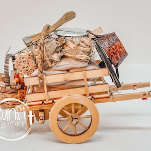 Gnome miniatuur tweewielige kar ladderwagen handgemaakt