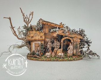 Wichtel Miniatur Weihnachten Krippe Stall Heilige Familie Nativity aus Holz