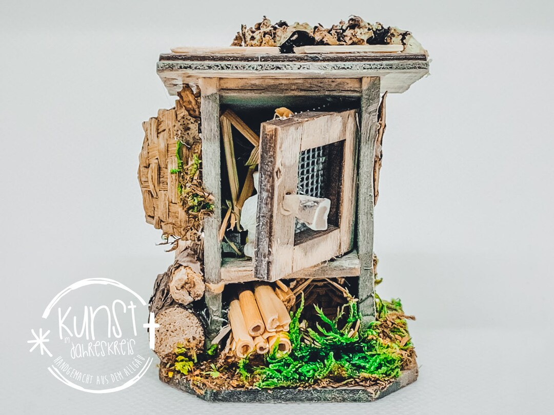 Miniatur Hasenstall Für Krippen Oder Spielzeug – 2-türiger Stall Für Figuren Bis 13 Cm
