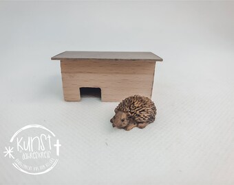 Gnome miniature hedgehog house with hedgehog handmade