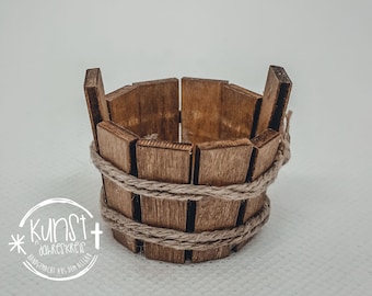 Gnomes Miniature Nativity Accessories Wooden Bucket Vat Washtub with Rope