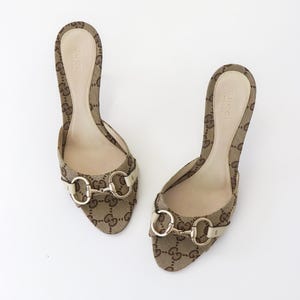 靴 Vintage Gucci Monogram Heels 36 1/2 Gucci Black GG Monogram Canvas and Leather Stiletto Heel