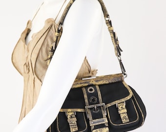 Vintage 1990s 2000s PRADA Milano Nylon Leather Lizard Crocodile