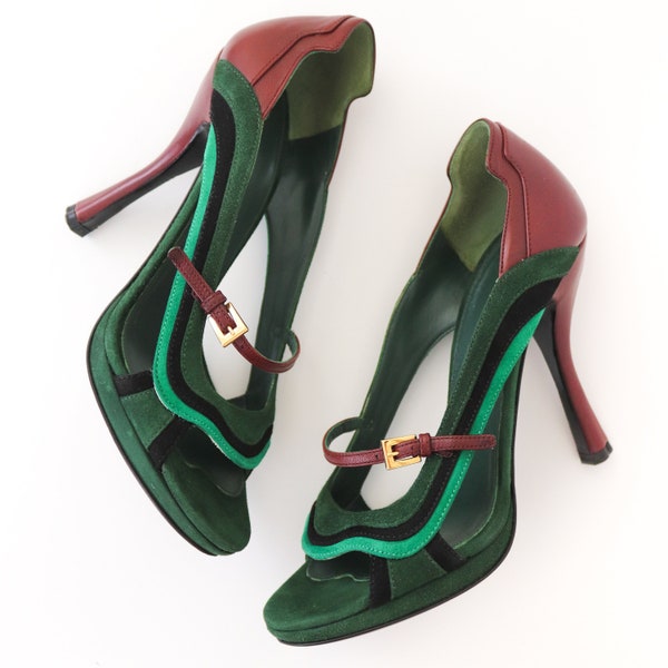 Vintage Prada SS 2008 Fairy Collection Wave Leather Heels Sandals Sz 36.5 / US 6.5 / UK 3.5