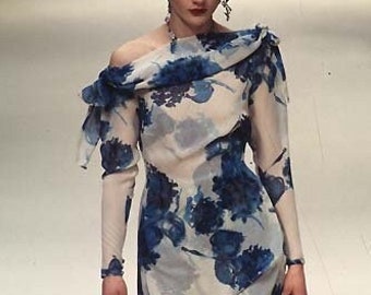 Vintage H/W 1997 Anna Molinari Sheer Silk Floral Romantisches Kleid Schulterfrei IT 42 / M