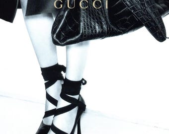 Vintage F/W 2002 Gucci Black Ankle Wrap Pointed Toe Runway Pumps / 36 (US 6)