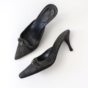 Vintage Gucci by Tom Ford Gray Denim GG Monogram Mules Heels / 36 (US 6)