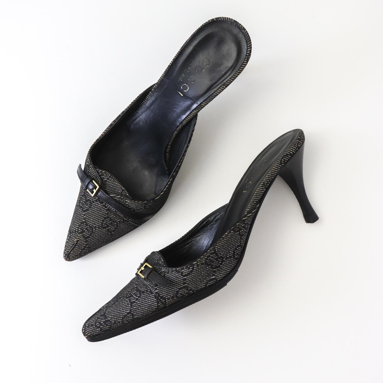 GUCCI ブラック ハイヒール 36 Gucci Monogram Mules 36