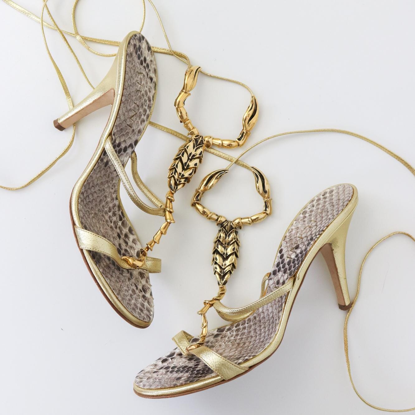 Vintage Vicini Giuseppe Zanotti Gold Scoprion Python Leather