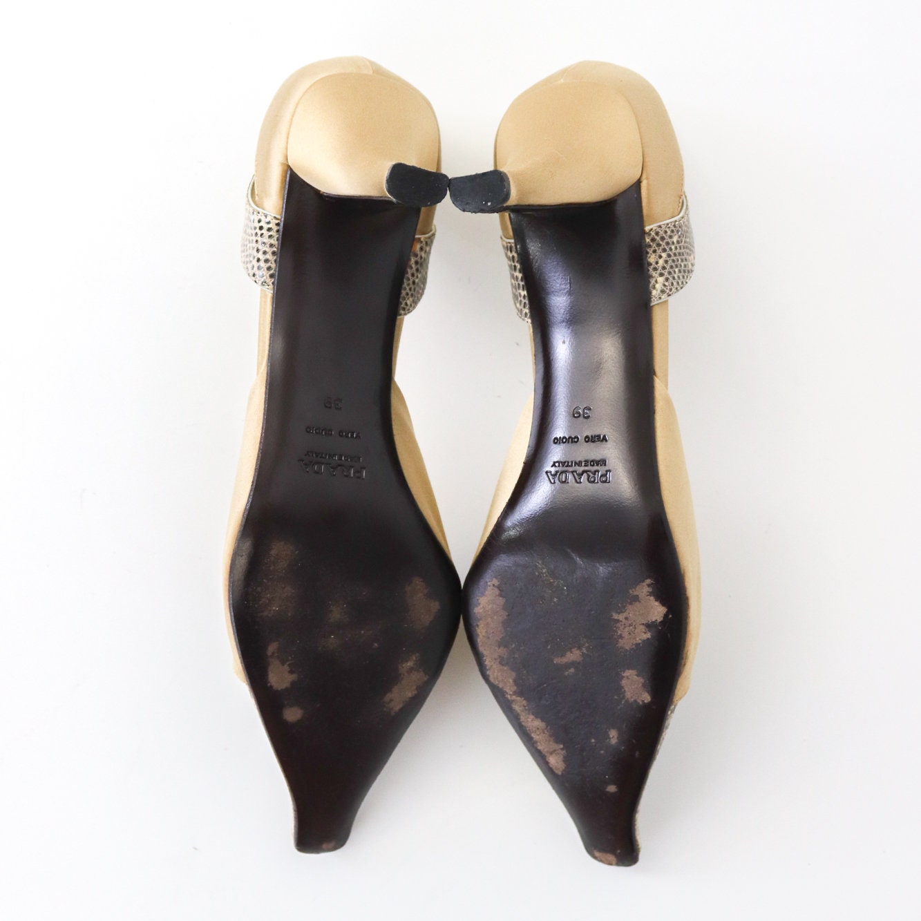 Vintage Prada Satin Mules D'orsay Lizard Trim Pointed Toe