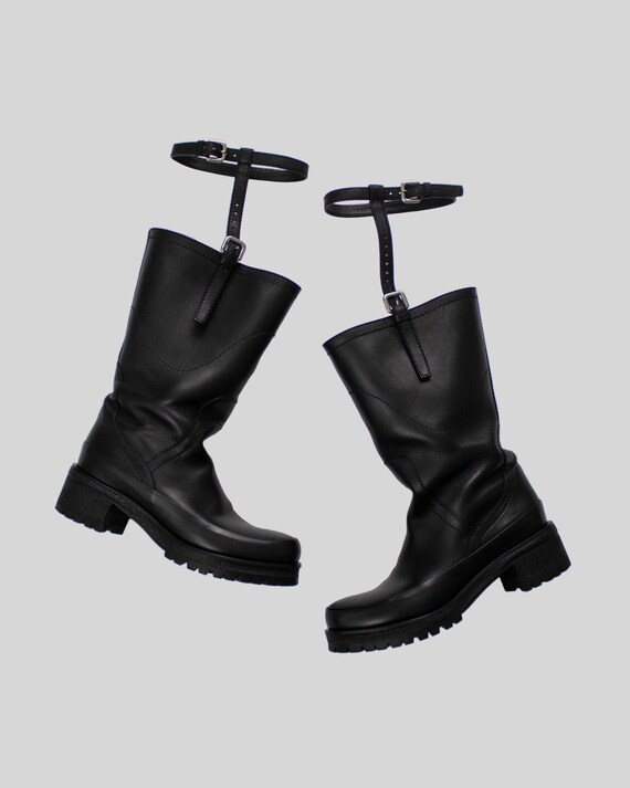 F/W 2009 Prada Runway Black Leather Garter Strap Boots / 39  display picture 3