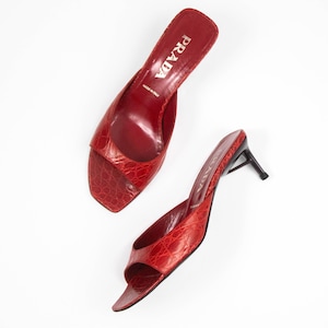 靴 99AW PRADA square toe leather mules red Vintage Prada Mules - Etsy Canada