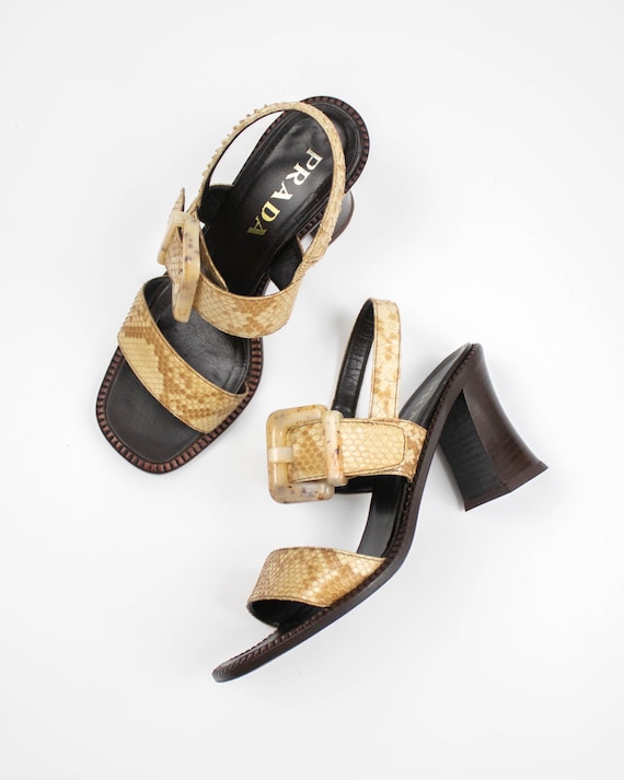 Prada S/S 1996 Python Leather Block Heel Sandals … - image 1