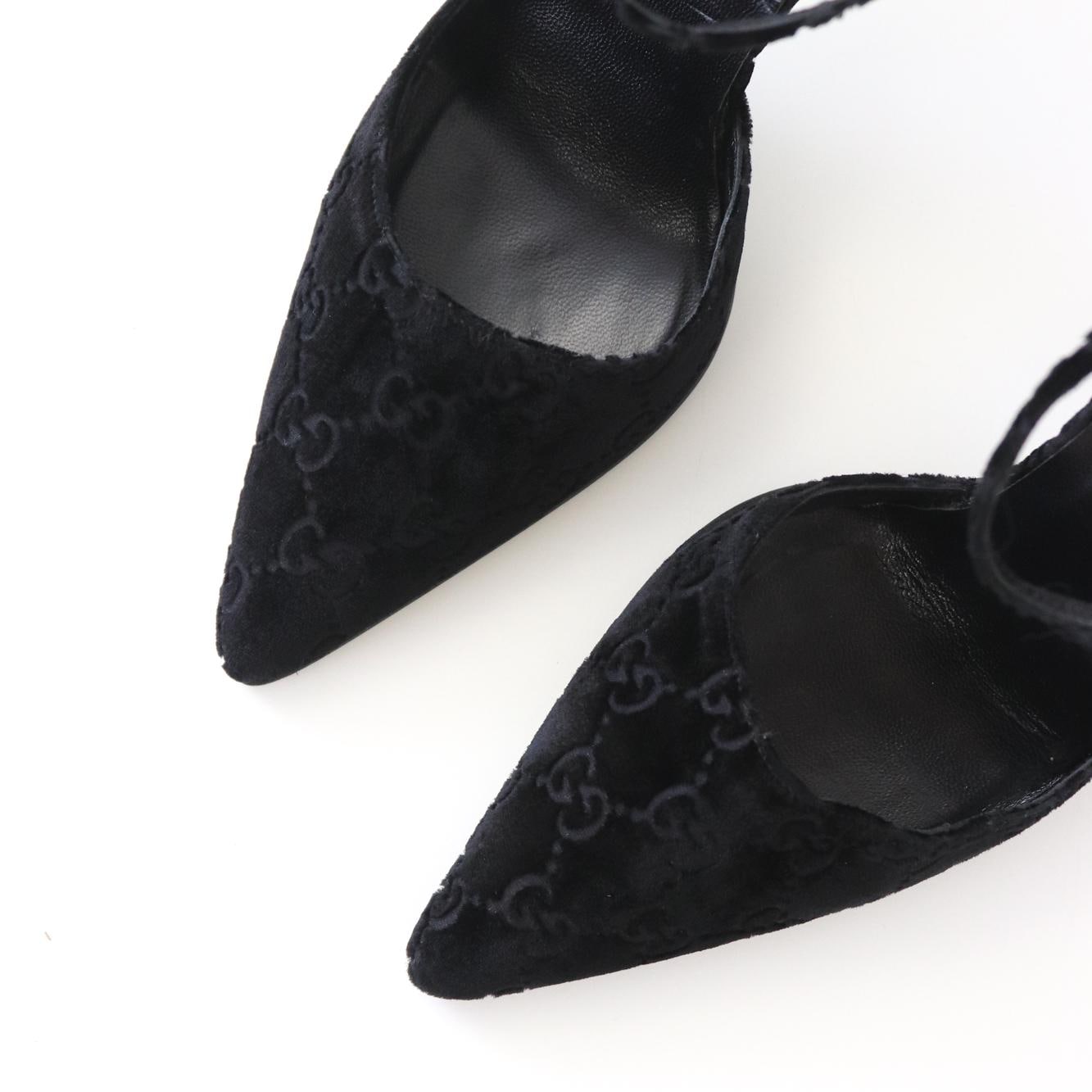 Vintage F/W 1997 Gucci by Tom Ford Black Velvet Monogram Pointed