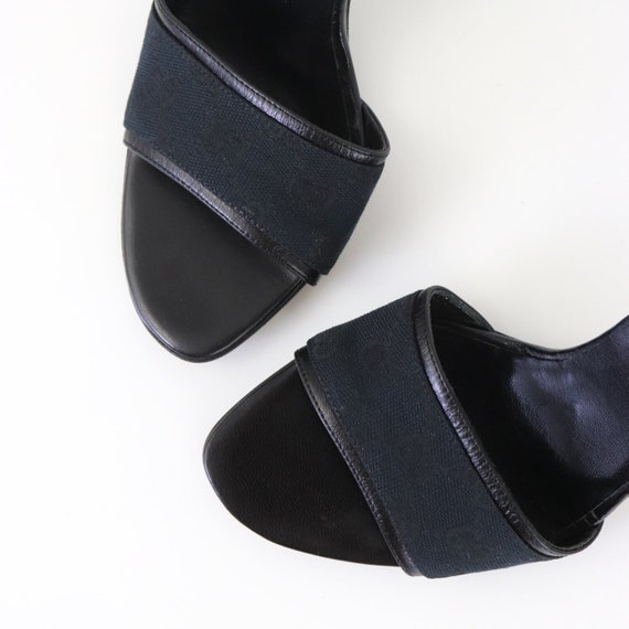 Vintage Gucci GG Black Monogram Canvas Mules Heels 90s