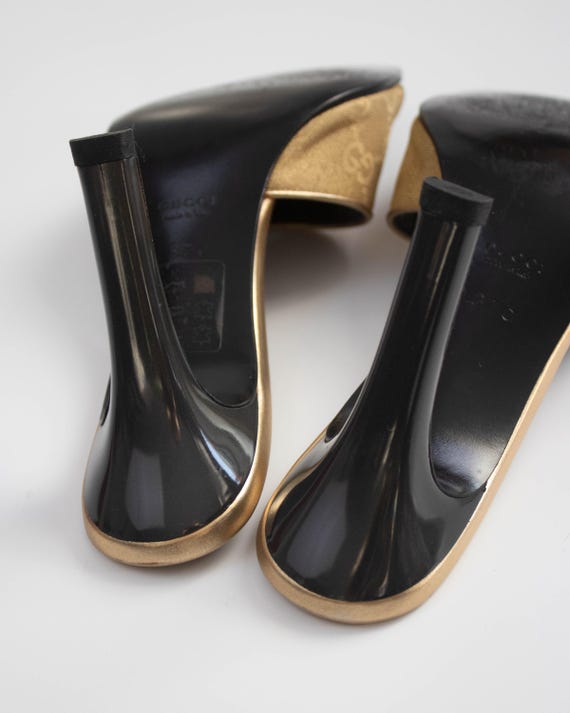 Tom Ford Gucci ミュール 37 Vintage Gucci by Tom Ford Gold Monogram Canvas Mule Heels / 37 (US