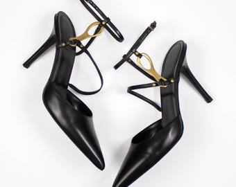 ヴィンテージ グッチ by トム・フォード ブラックレザー ホースビットディテール パンプス / サイズ40 (US 10)