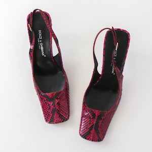 Vintage F/W 1999 Dolce&Gabbana Python Leather Snakeskin Square Toe Heels Mules / 37.5 (US 7.5)
