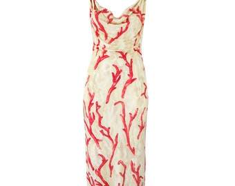 Vintage S/S 1997 Anna Molinari Coral Print Slip Midi Dress / IT 42