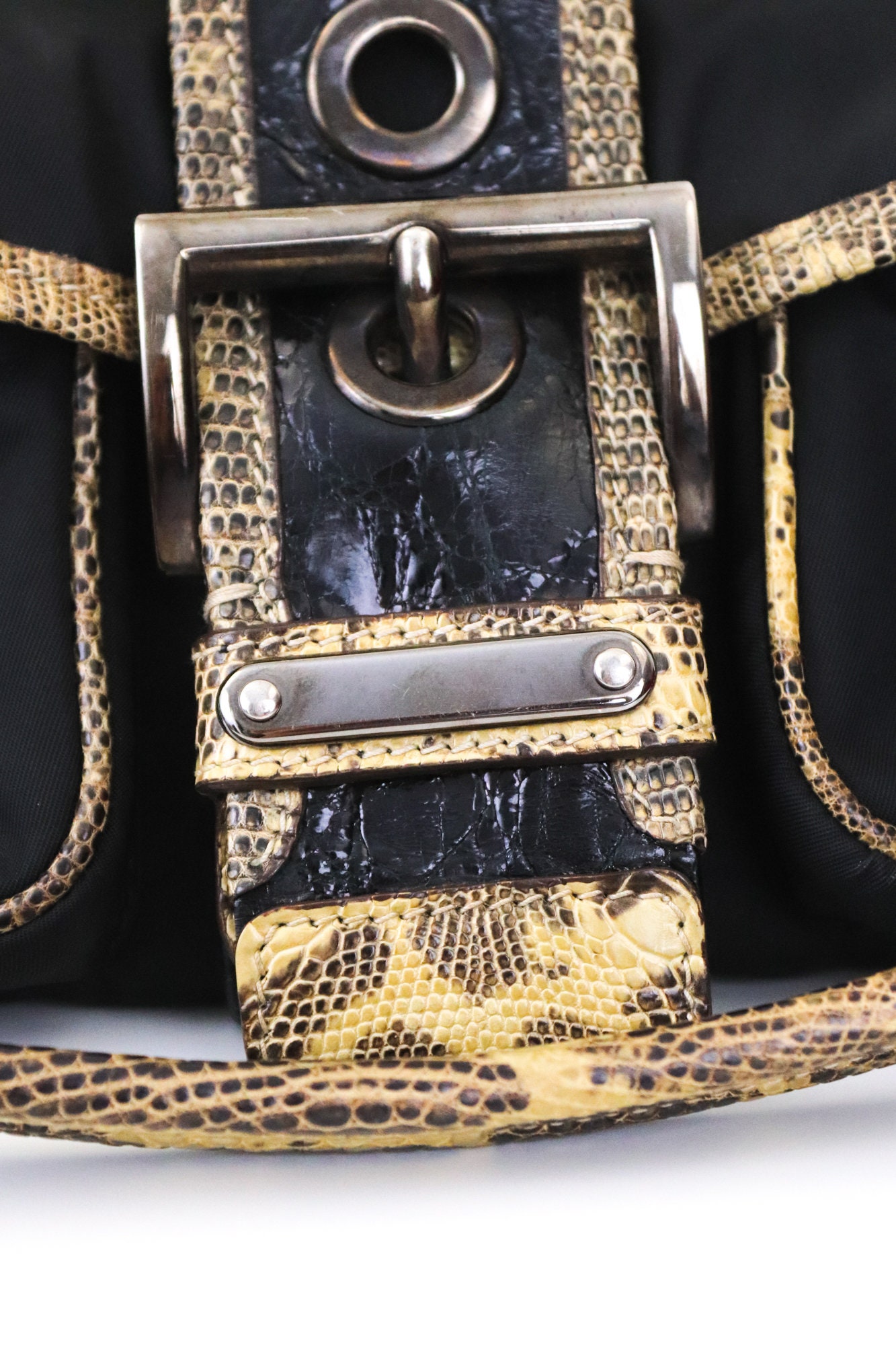 Vintage 1990s 2000s PRADA Milano Nylon Leather Lizard Crocodile 