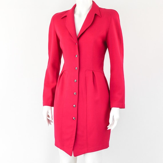 Vintage 90s Thierry Mugler Pink Wool Sculpted Dress Spiny Collar / S