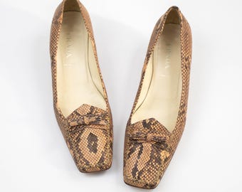 Vintage Prada Python Kitten Heel Bow Detail Loafers / 39.5 (US 9.5)
