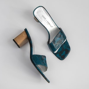 Vintage F/W 1999 Dolce&Gabbana Blue Python Mule Heels / 36 (US 6)