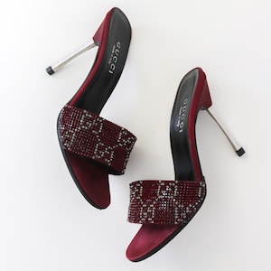 Vintage S/S 1998 Gucci Tom Ford GG Monogram Swarovski Crystal Stiletto Heels Mules / 37.5 (US 7.5)