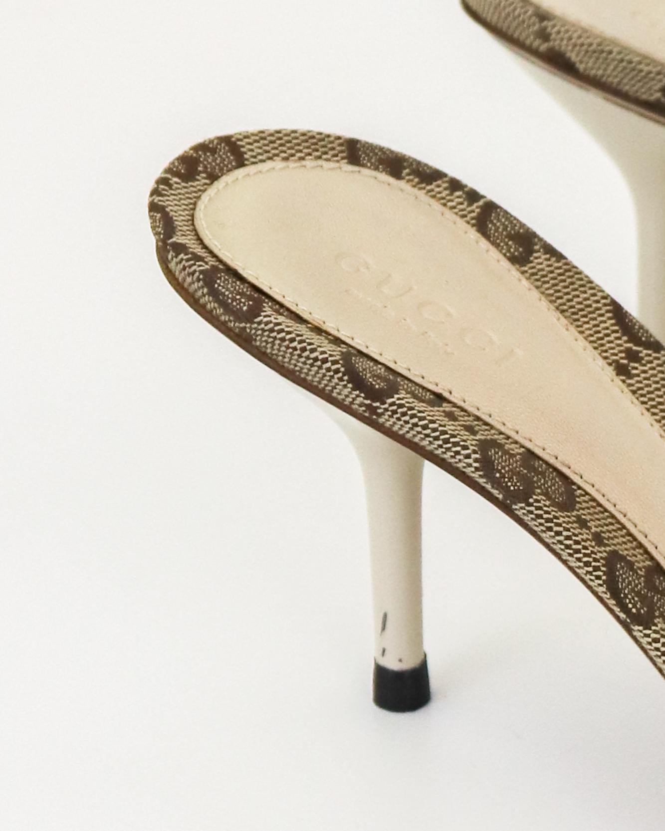 Vintage 2000s Gucci GG Monogram Canvas Mule Heels Horsebit Detail