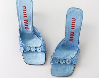 Vintage 1999 Miu Miu Prada Mesh Mules Flower Detail / 35 (US 5)