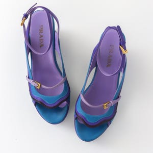 Vintage S/S 2008 Prada Fairy Collection Blue Purple Wave Sandals / 36.5 (US 6.5)