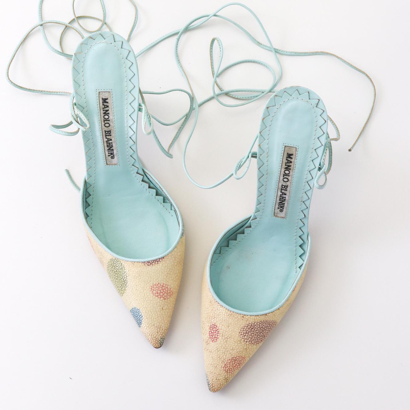 Manolo Blahnik Hangisi Embellished Satin Pumps-Via Manzoni